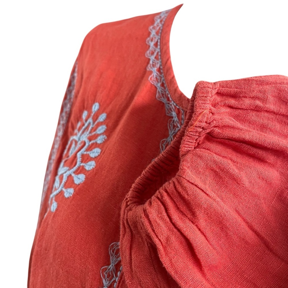 ONLY Linen Blend Boho Long Sleeve Embroidered Peasant Red Top Blouse Size XS - Picture 3 of 14